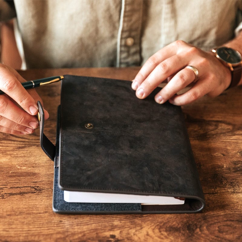 CASE ELEGANCE Full Grain Premium Leather Refillable Journal Cover with A5 Lined Notebook, Pen Loop, Card Slots, Brass Snap - Image 4